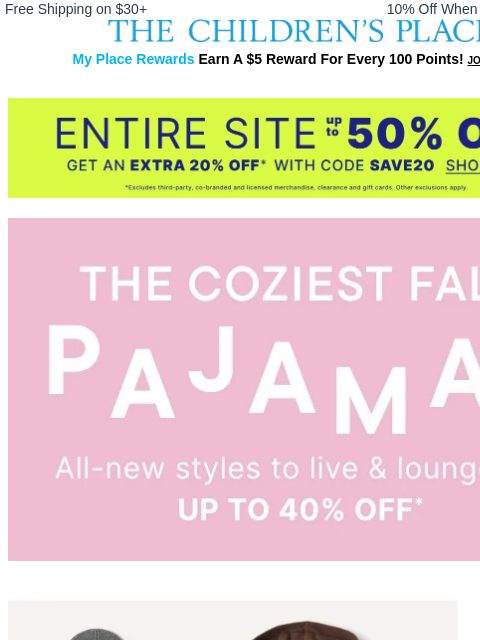 childrensplace newsletter: Boo Season = Cozy PJs up to 40% OFF 🍂👻