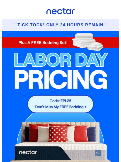nectarsleep newsletter: 📢 Tomorrow at Midnight: Poof! Bonus Bedding Gone