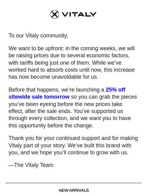 vitalydesign newsletter: Important news about our pricing