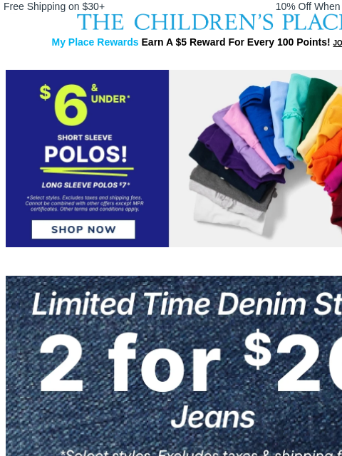 childrensplace newsletter: Last Chance! $6 & under Polos ENDS TONIGHT!⏳