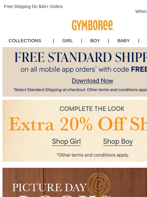 gymboree newsletter: Picture Day Looks + 20% Off Shoes (Complete the Lo...