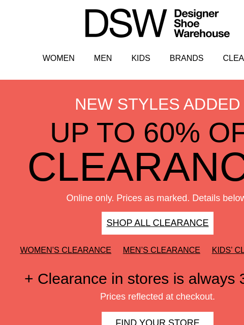 dsw newsletter: Best-in-class clearance up to 60% off