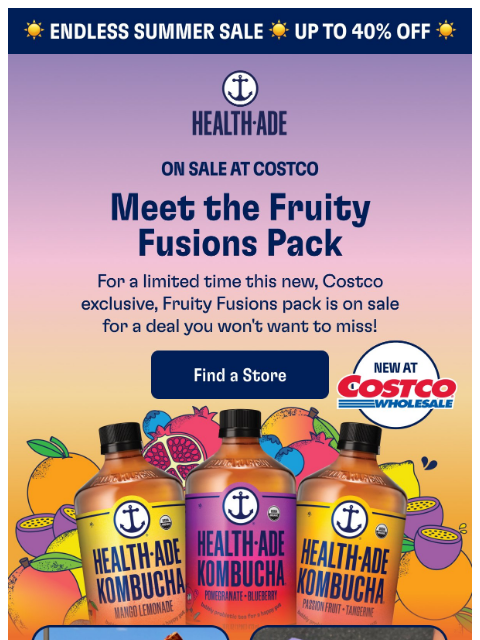 health-ade newsletter: Now at Costco: The Fruity Fusions Pack 🍑