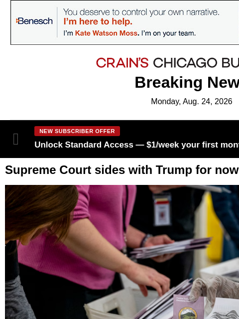 crainalerts newsletter: SCOTUS sides with Trump for now on mail ballots
