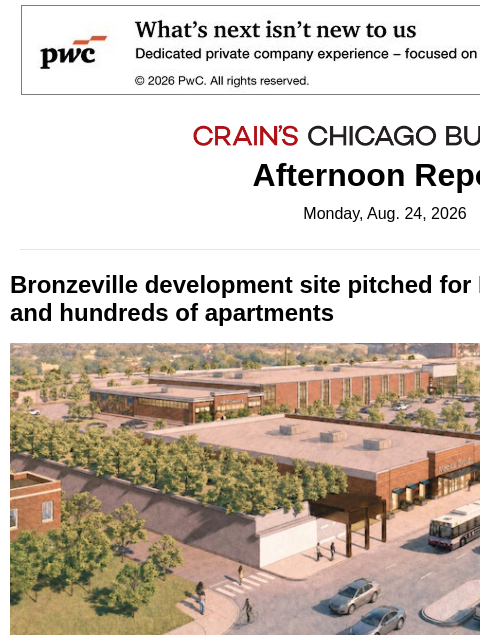 crainalerts newsletter: Bronzeville site pitched for grocery store, apartm...
