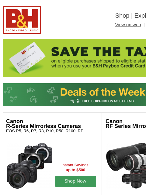 bhphotovideo newsletter: Act Now! Save Big on Cameras & Lenses & More