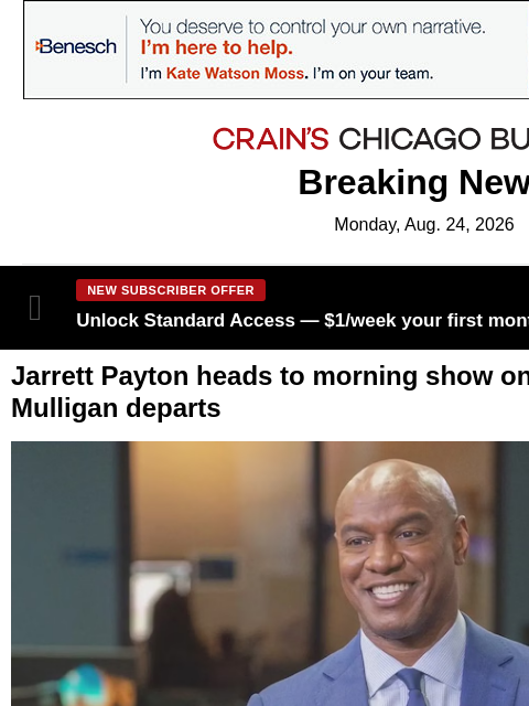 crainalerts newsletter: Payton heads to mornings on The Score as Mulligan ...