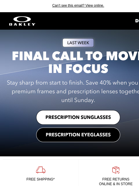 oakley newsletter: 40% Off Frames + Prescription Lenses