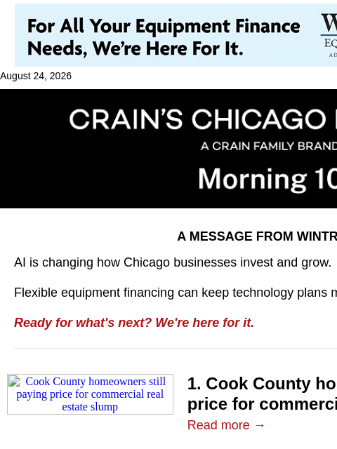 crainalerts newsletter: Property tax pain hits homeowners hardest​