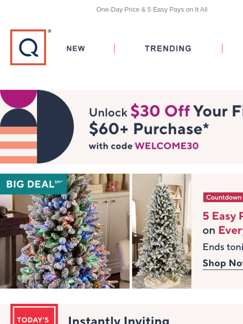 One-Day Price & 5 Easy Pays on It All QVC New TRENDING DEALS Unlock $30 off Your First Purchase countdown to christmas Picked just for you Bethlehem Lights 8.5' Snow-Kissed Slim Tree with 3-in-