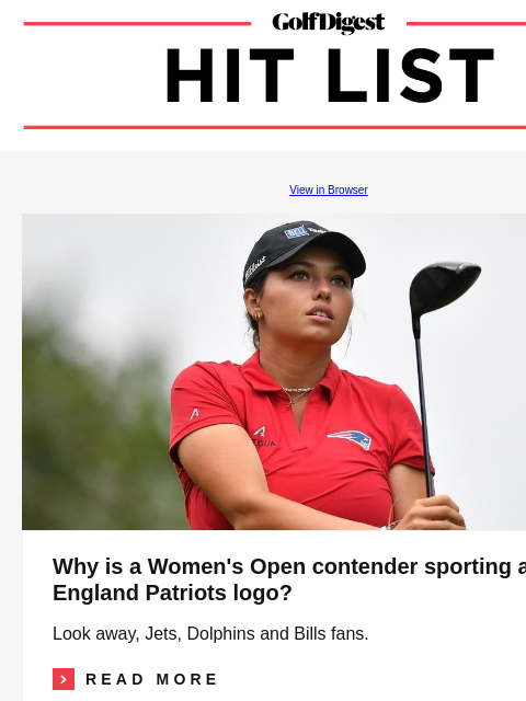 Open contender sporting Patriots logo GolfDigest View in Browser Alex Pano Why is a Women's Open contender sporting a New England Patriots logo? Look away, Jets, Dolphins and Bills fans.