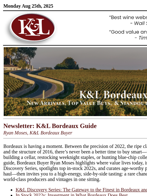 klwines newsletter: The Bordeaux Playbook: From Investment Quality Bot...
