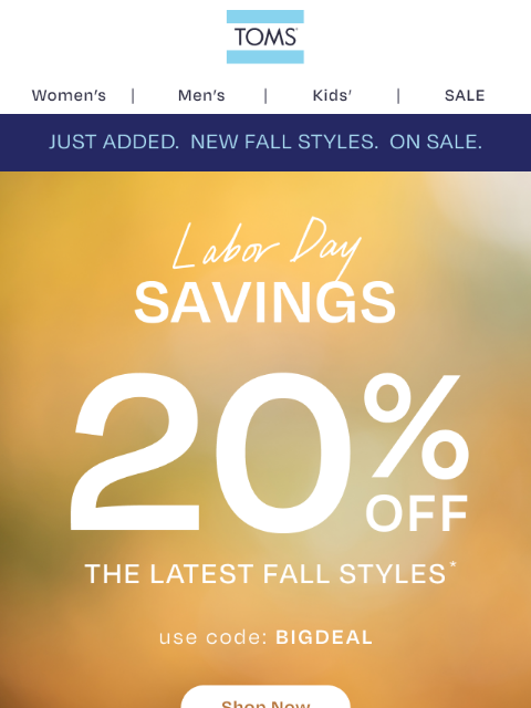 toms newsletter: Must-Have Fall Styles—Now 20% Off!