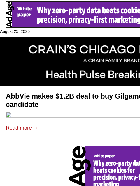 crainalerts newsletter: AbbVie makes $1.2B psychedelic drug deal