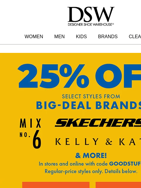 dsw newsletter: 25% off big-deal brands 👀