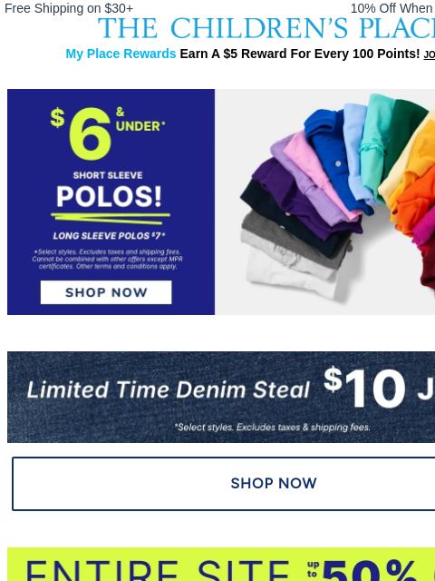 childrensplace newsletter: 🚨FINAL. HOURS. $6 & under Polos!