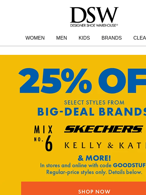 dsw newsletter: 25% off the best brands!