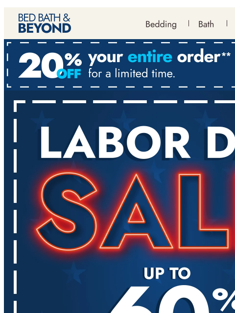 bedbathandbeyond newsletter: Save up to 60% for the Labor Day Sale 😍