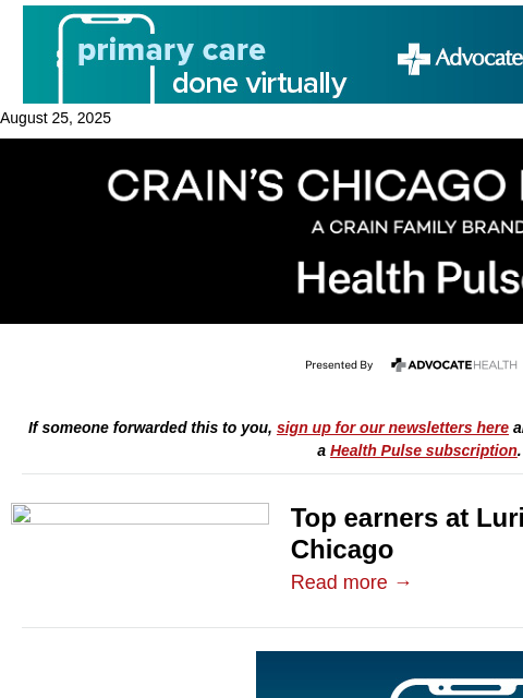 crainalerts newsletter: The latest top earners at Lurie
