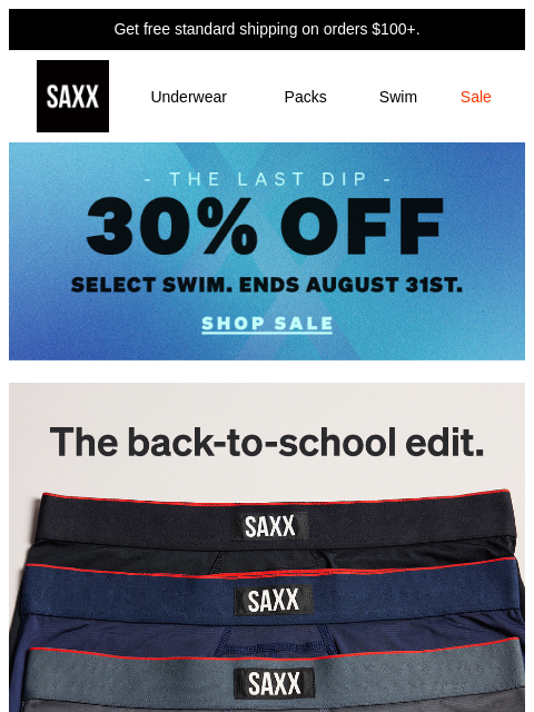 saxxunderwear newsletter: 15% off back-to-school packs.