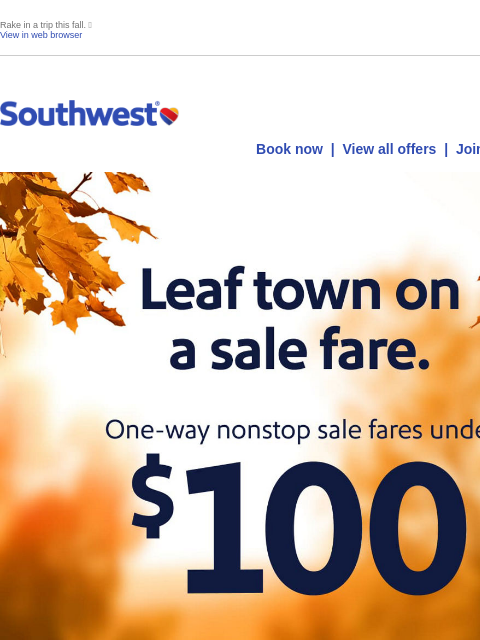 southwest newsletter: Under $100? One-way nonstop sale fares? Be-leaf it...