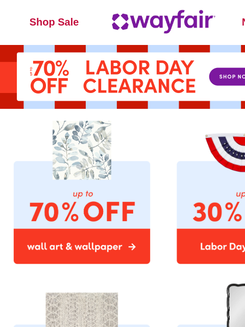wayfair newsletter: 🔴 ⚪ 🔵 UP TO 70% OFF 🔴 ⚪ 🔵