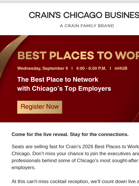 crainliveevents newsletter: Tickets are selling fast: Celebrate Chicago’s Best...