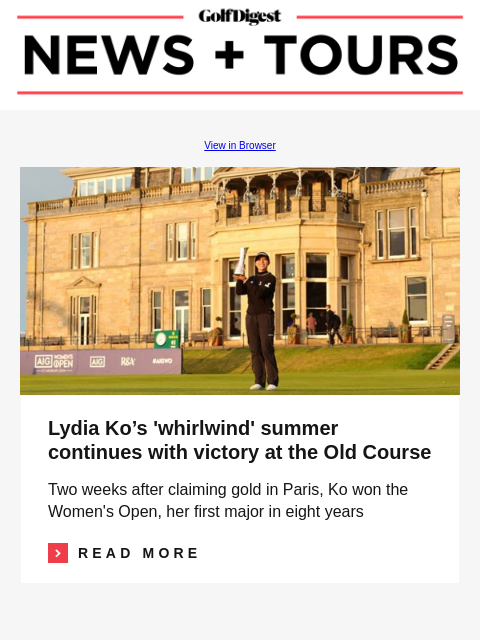 Lydia Ko's 'whirlwind' summer continues with victory at the Old Course GolfDigest View in Browser Lydia Ko Lydia Ko's 'whirlwind' summer continues with victory at the Old Course