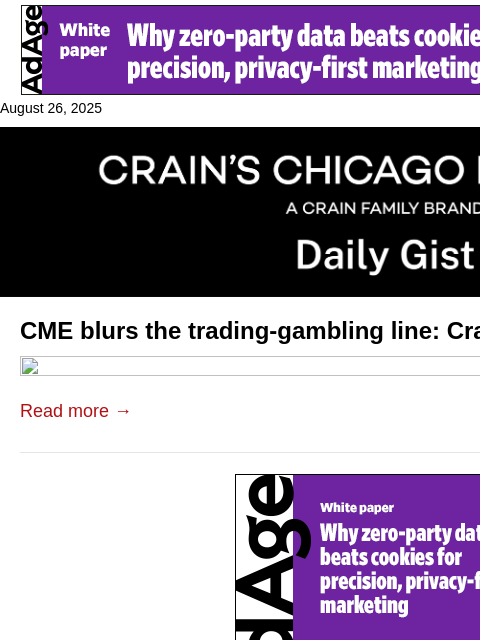 crainalerts newsletter: CME blurs the trading-gambling line: Crain's Daily...