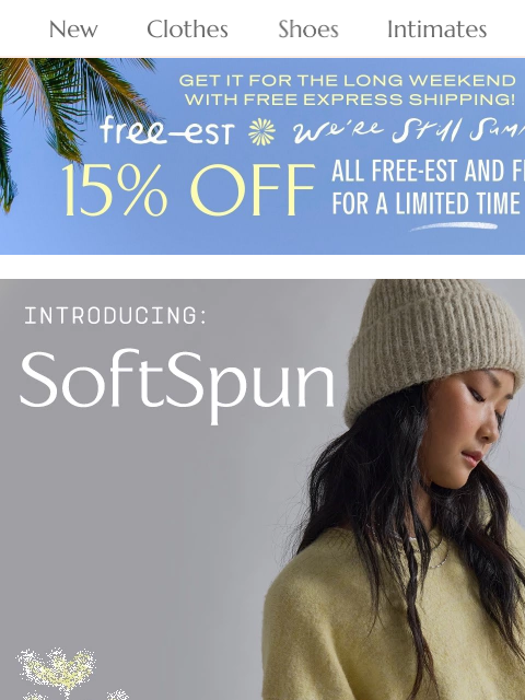 freepeople newsletter: Say hi to SoftSpun 👋☁️