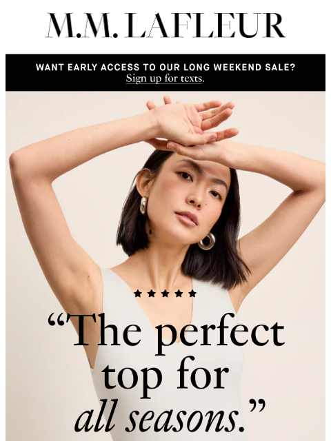 mmlafleur newsletter: BACK IN STOCK: The Goldilocks of tops.
