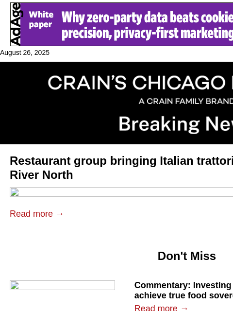 crainalerts newsletter: Bally's casino lands One Off’s new Italian spot