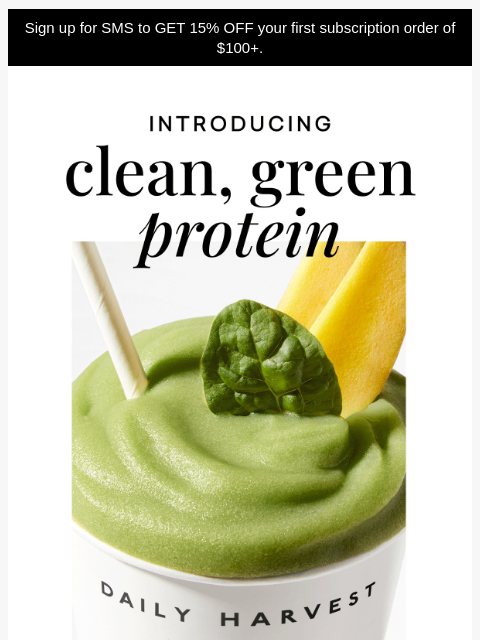 daily-harvest newsletter: Green juice is shaking in its bottle