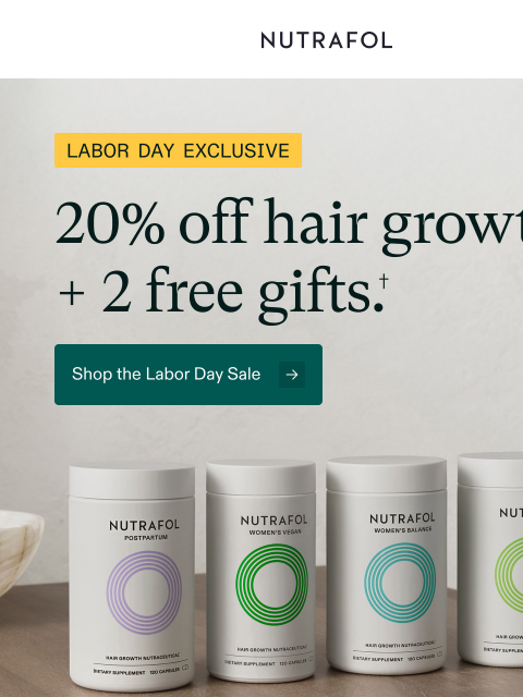 nutrafol newsletter: Your special offer: 20% off + free gifts.