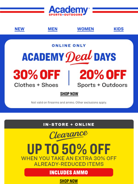 academy newsletter: Save Now: 30% OFF Clothes + Shoes Online