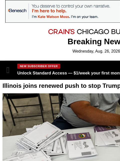 crainalerts newsletter: Illinois joins renewed push to stop Trump mail-bal...