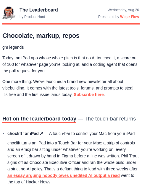 producthunt newsletter: 😸 Touch Bars, page grades, pull requests