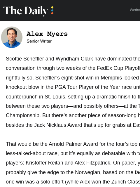 golfdigest newsletter: The other season-long PGA Tour award on the line t...
