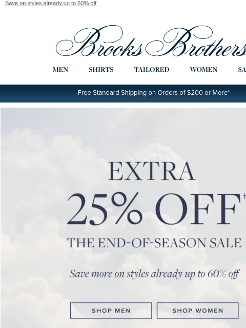 brooksbrothers newsletter: 𝐒𝐓𝐀𝐑𝐓𝐒 𝐍𝐎𝐖: Extra 25% off