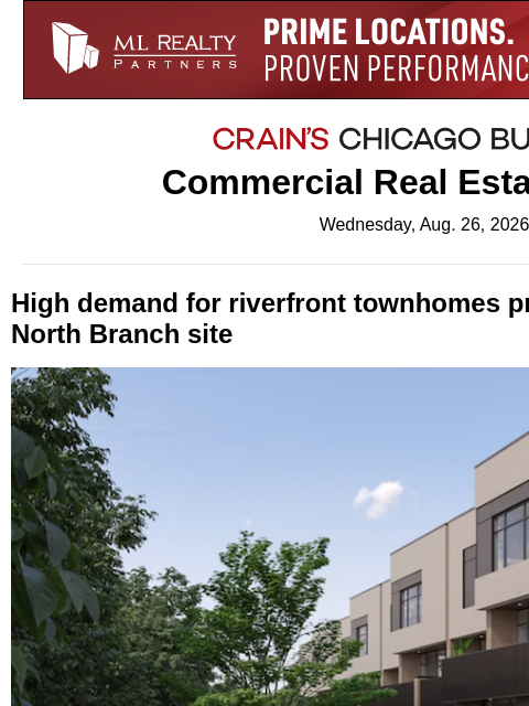 crainalerts newsletter: Riverfront development expands in North Center