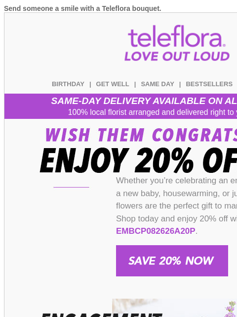 teleflora newsletter: Wish Them Congrats 🥳Enjoy 20% Off