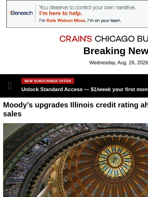 crainalerts newsletter: Illinois gets 11th credit upgrade since 2019