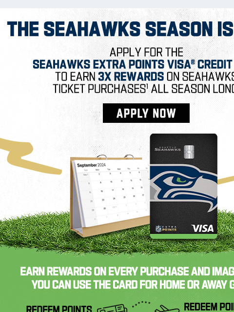 The Seattle Seahawks Extra Points Visa Credit Card View in Browser Seahawks Instagram Seahawks Facebook Seahawks Twitter Seahawks App Terms and Conditions 1.Offer is exclusive to NFL Extra Points Visa®