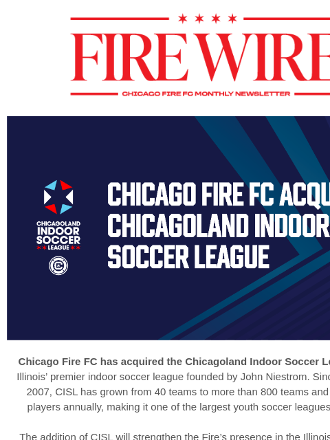 chicagofirefc newsletter: FIRE WIRE | Chicago Fire FC Acquires Chicagoland I...