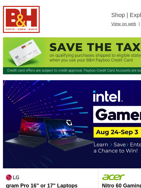 bhphotovideo newsletter: Intel Gamer Days: Learn, Shop & Save!