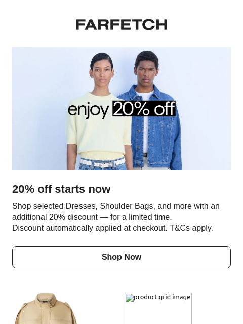 farfetch newsletter: 20% off starts now