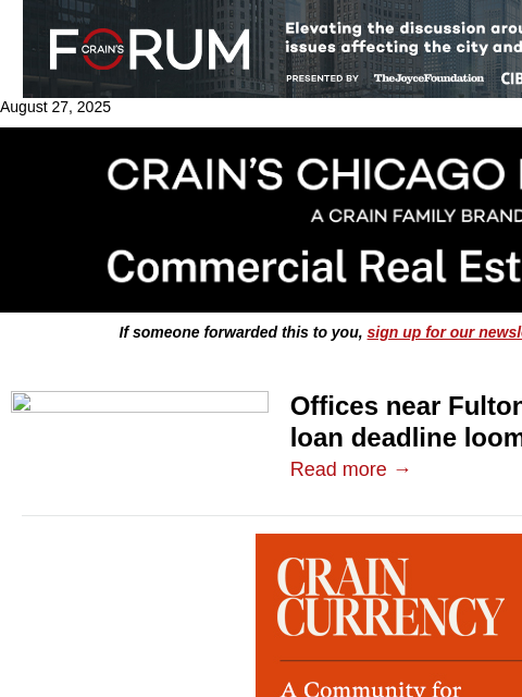 crainalerts newsletter: Fulton Market-adjacent loft offices up for sale