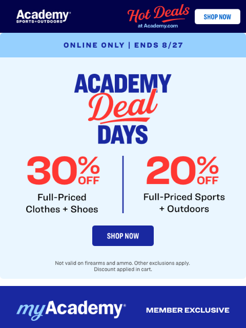 academy newsletter: LAST DAY! 30% OFF Clothes + Shoes Online