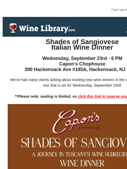 winelibrary newsletter: Tour of Italy Wine Dinner details inside plus this...