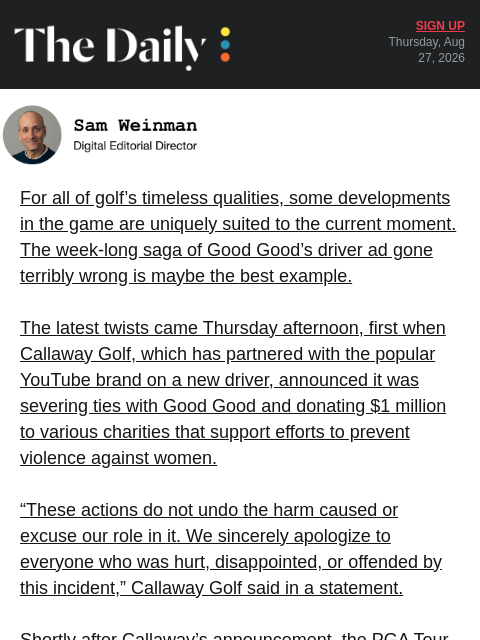 golfdigest newsletter: A bad day for Good Good